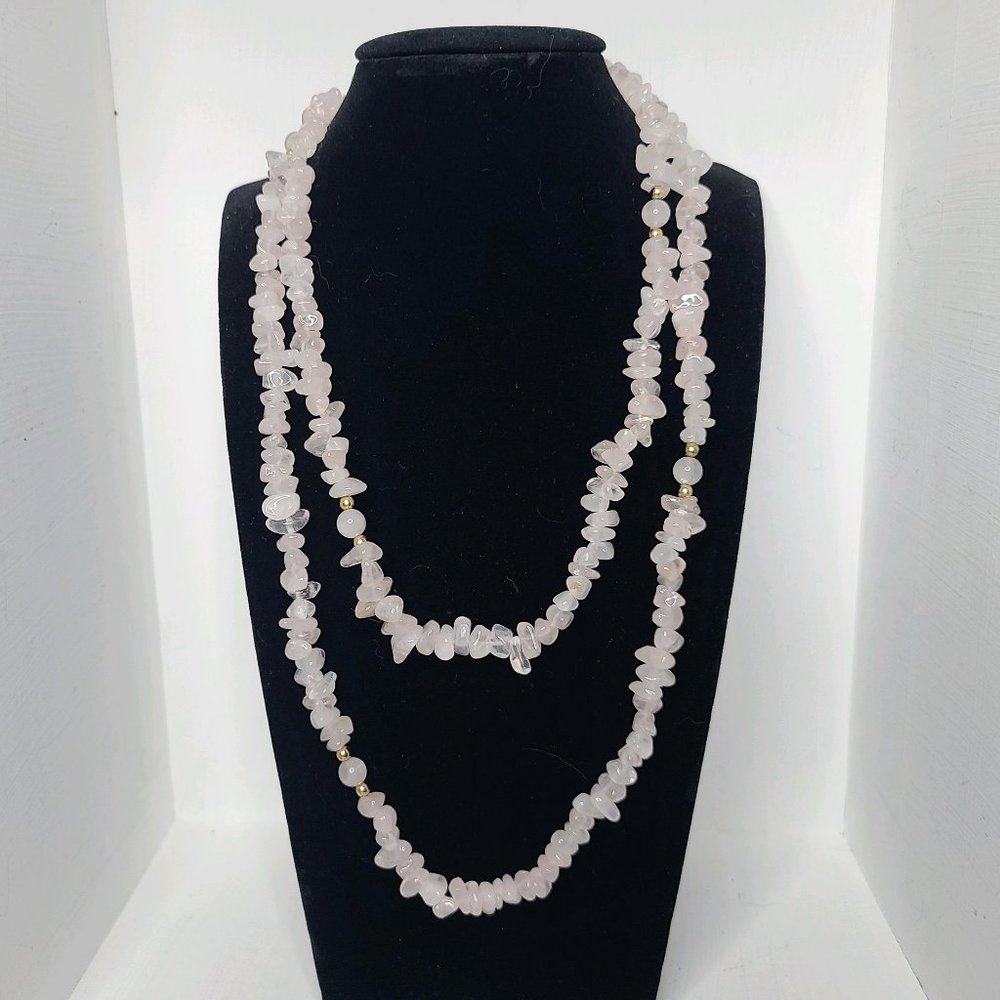 Beautiful Pink Quartz Necklace, 36" Statement, Natural Stones, Estate